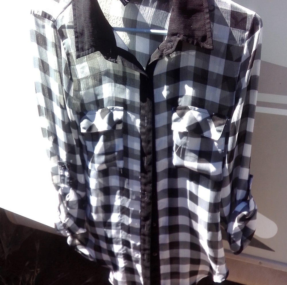 Button up plaid sheer shirt